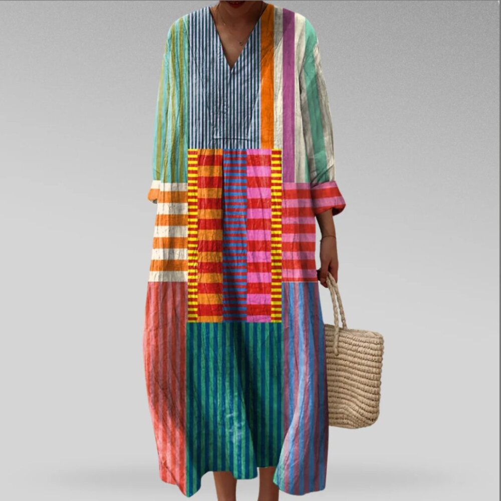 Color print, long-sleeved flowy dress